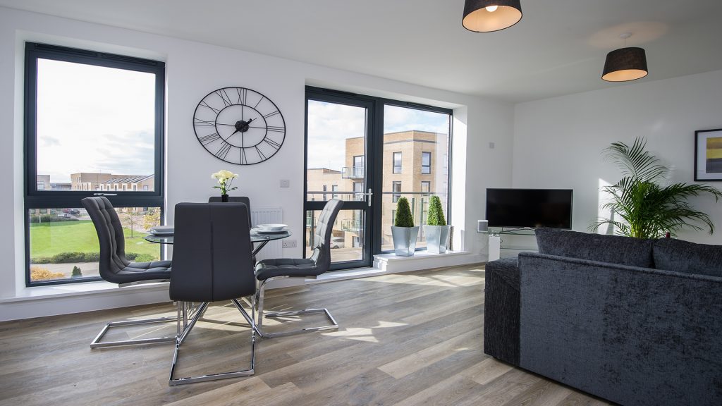Tailored Stays De Havilland House Reception area serviced apartment Cambridge